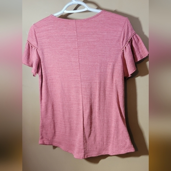 Retrology boho small flared short sleeve bubbled lace trim tee dusty pink - Picture 2 of 5